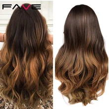 FAVE длинные Омбре коричневый волнистый парик блонд розовый фиолетовый розовый черный серый синтетический парик для женщин Косплей волосы высокая плотность температура