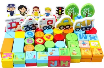 

100 wooden barreled digital alphabet scene building block toys Gifts for Early Childhood Education parent-child interaction