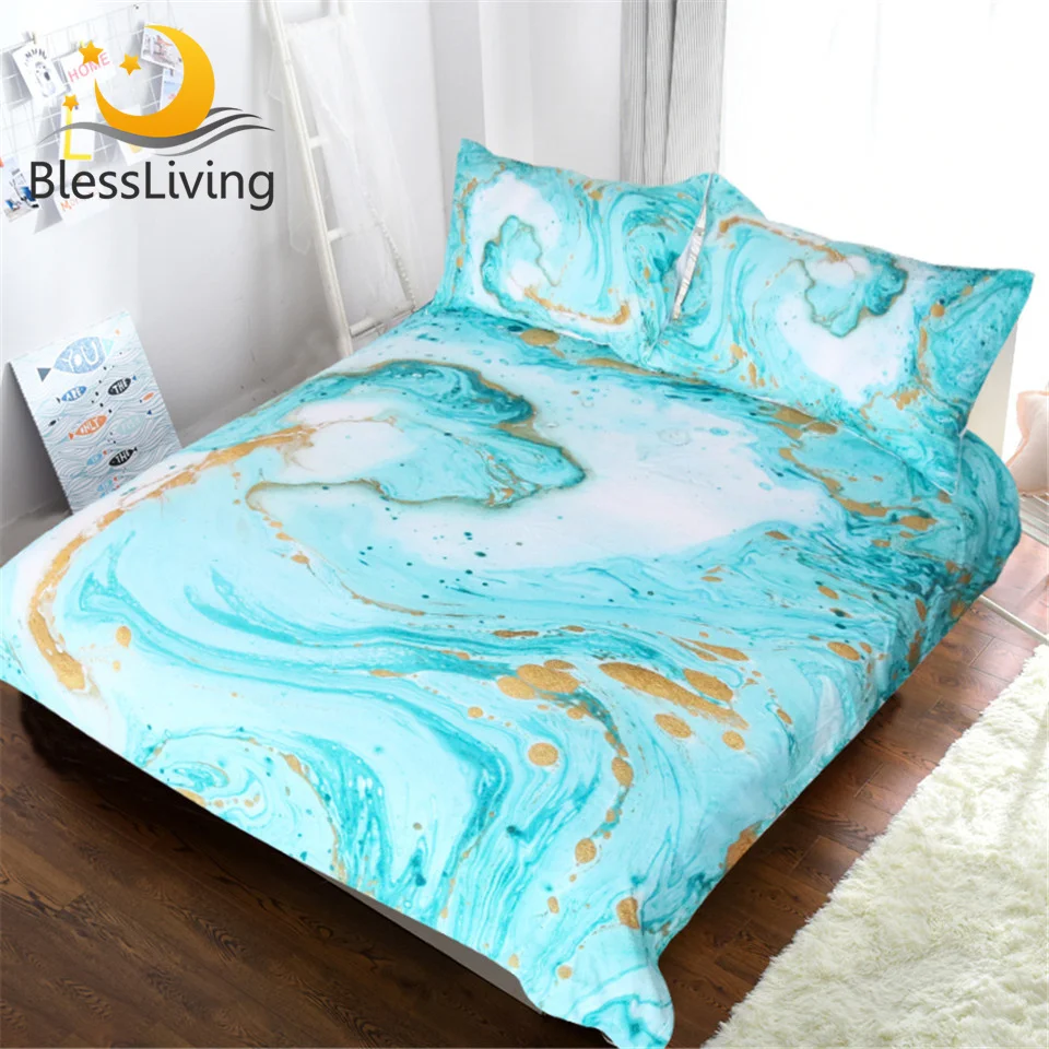 Blessliving Chic девчачье мрамор набор пододеяльников для пуховых одеял Мятное золото блеск бирюзовый набор постельных принадлежностей