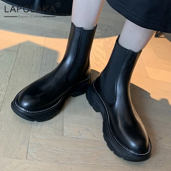 

Lapolaka 2020 New Fashion Female Boots Genuine Leather Square Heel Platform Platform Women Ankle Boots Woman Shoes