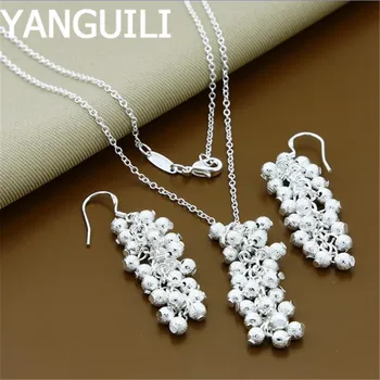 

Wholesale Price 925 Silver Sets Fashion Jewelry Frosted Beads Round Ball Necklace Earrings Jewelry Set 2020 New