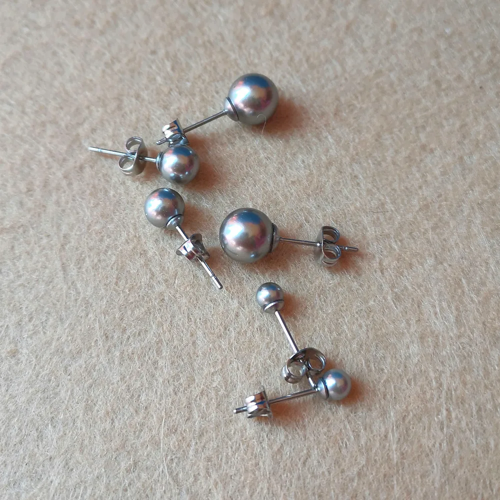 316L Stainless Steel With Senior Grey Nature Shell Pearls Stud Earrings No Fade Allergy Free