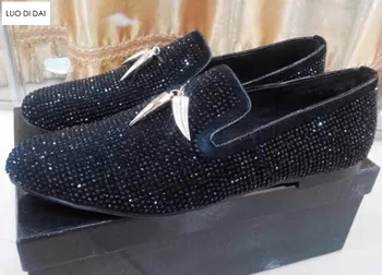 

2019 New men glitter dress shoes men party shoes male gold buckle flats point toe loafers diamond Smoking shoes wedding flats