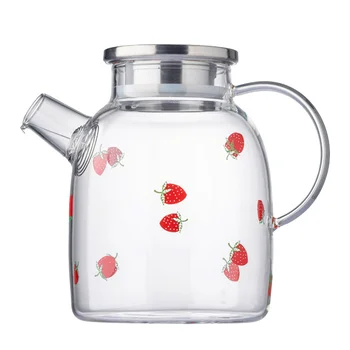 

1Pc Glass Pot Large Capacity Strawberry Pattern Glass Juice Pot Glass Teapot for Shop