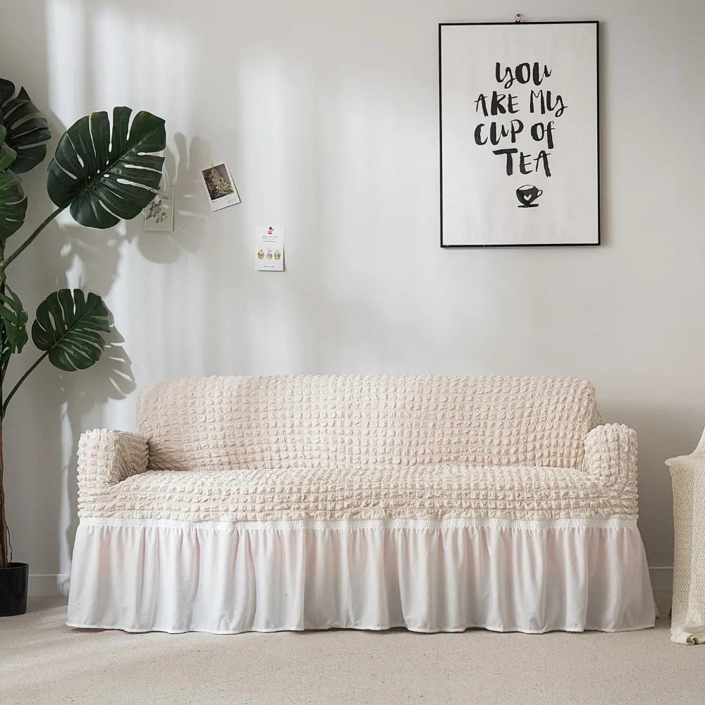 

Popcorn Plaid Sofa Cover Tight Wrap All-inclusive Elastic Couch Cover With Skirt Armchair/loveseat Furniture Covers Slipcovers