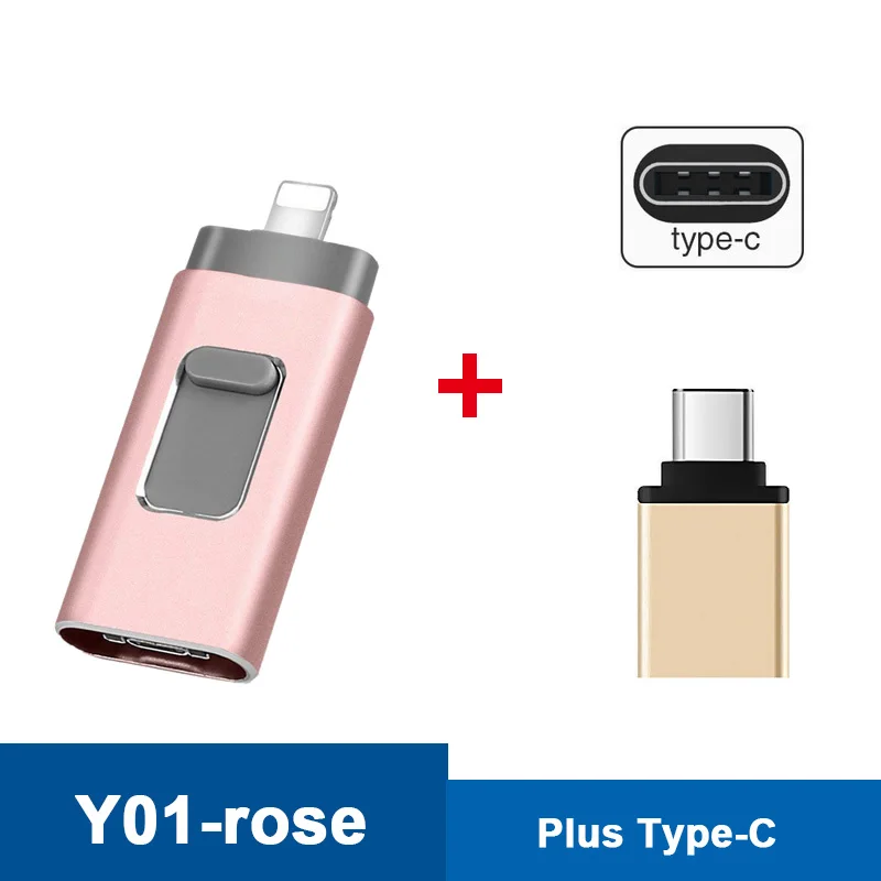 USB флэш-накопитель 128 Гб 64 Гб Кле USB 32 Гб 16 Гб Флешка USB2.0 3 в 1 Рамочка для фотографии с DJ& DIY для iphone X/11 с usb type c OTG ФЛЕШКА type c usb usb c flash - Цвет: Y01-USB2.0-R-Type-c