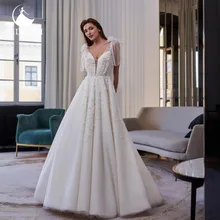 

Aedmgh Satin Wedding Dresses 2022 Sweetheart Bow Sleeveless A-Line Sweep Train Robe De Mariee Beaded Appliques Vestido De Novia