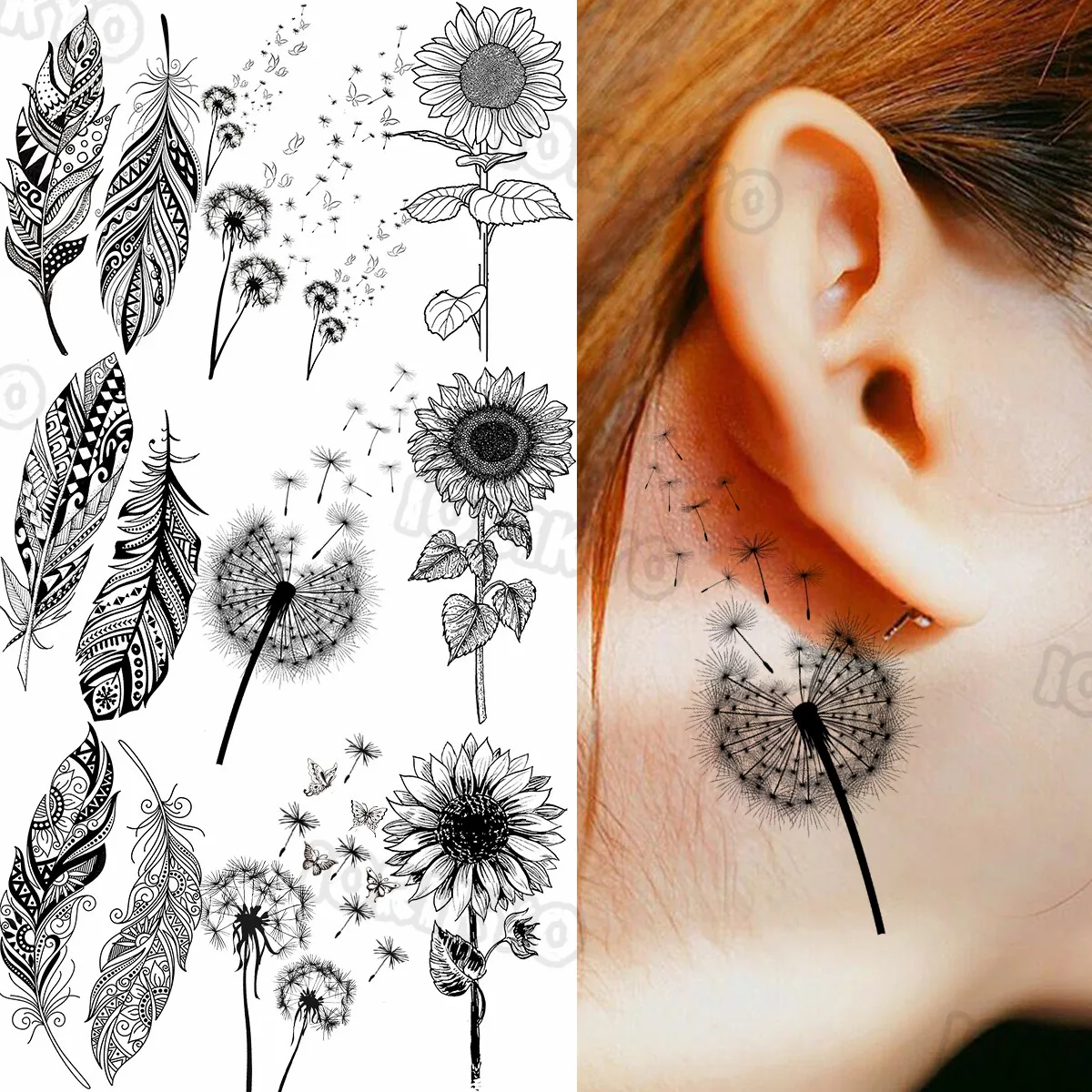 Tatouage Pissenlit Qui S Envole Petits tatouages temporaires de pissenlit imperméables pour femmes,  autocollant de faux tatouage, plume réaliste, fleur de soleil, tribal, cou,  bras - AliExpress Beauté & Santé