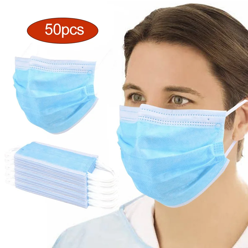 

3 Layers Disposable Masks 50pcs Face Masks Mouth-muffle Women Men Anti-Pullotion Masks Melt Blown Nonwovens Masks