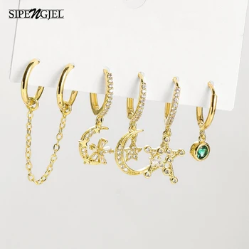 

Trendy Star moon 6 Set Hoop Earrings Set New Design Moon Korean star sets Earrings For Women Wedding Jewelry 2020 orecchini