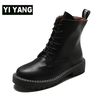 

Shoes Woman Motorcycle Boots Winter Spring PU Leather Flat Platform Ladies Shoes Woman Ankle Boots Sneakers Botas Mujer
