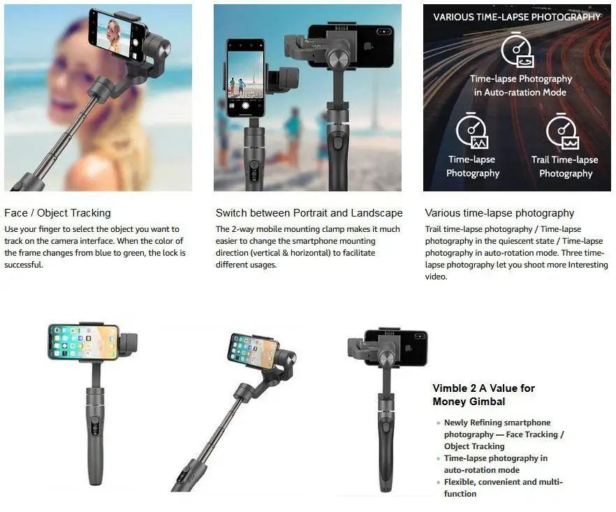 Yiwa Vimble 2 3-Axis ручной шарнирный стабилизатор для камеры для iPhone X/8/7 samsung Galaxy S9/S8/S7 huawei смартфонов