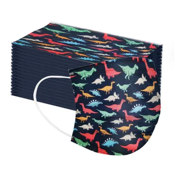 

50pc Dinosaur Print Children's Disposable Dustproof Unisex Three Layers Ear Loop Cotton Breathable Filter Large Stock Send Fast