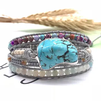 

Fashion Bohemian Rainbow Beaded Strand Bracelets Handmade Natural Stone Leather Bracelets for Women Bridal Boho Jewelry Gifts