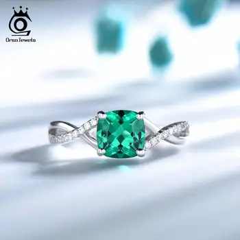 

ORSA JEWELS Pure 925 Sterling Silver Rings Created Nano Emerald Fashionable Engagement Rings Female Wedding Accessories OVSR20