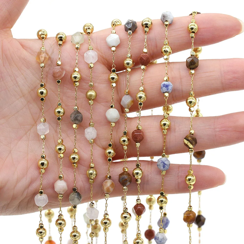 

1 Meter Copper Chain with Natural Stone Beads for DIY Jewelry Making Necklace Bracelet Women Waist Chain Handiwork Sewing Craft