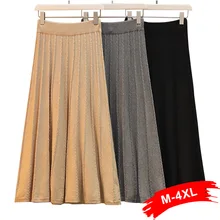 Трикотажная Женская юбка-свитер размера плюс в Вертикальную Полоску, 3Xl 4Xl, эластичные плиссированные юбки средней длины, шикарные женские юбки трапециевидной формы с высокой талией