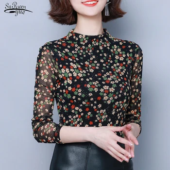 

2019 Autumn Clothes New Fashion Long Sleeve Printed Blouse Women Plus Size Casual Stand Collar Pullover Shirt Women Tops 7467 50