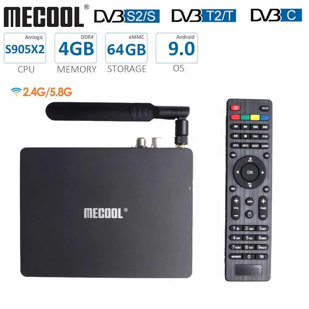 Mecool K7 tv Box 4 Гб DDR4 64 Гб rom Amlogic S905X2 DVB T2 DVB S2 Android 9,0 двойная WiFi приставка светодиодный антенна дисплея телеприставка