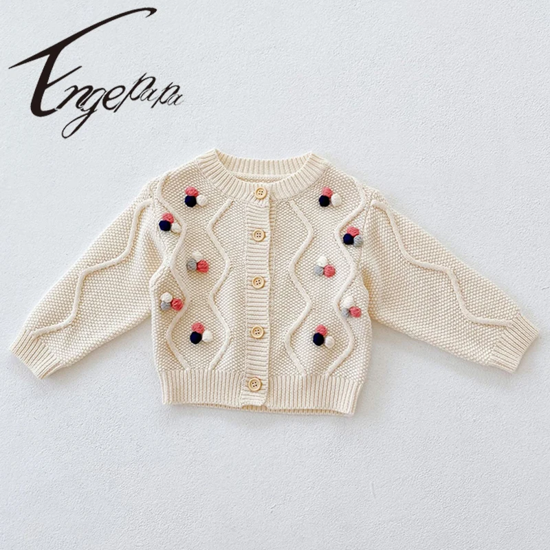 

Engepapa Infant Baby Knitted Coat Handmade Ball Knitted Coat Cotton Long Sleeve Cardigan Spring Winter Newborn Baby Girl Sweater