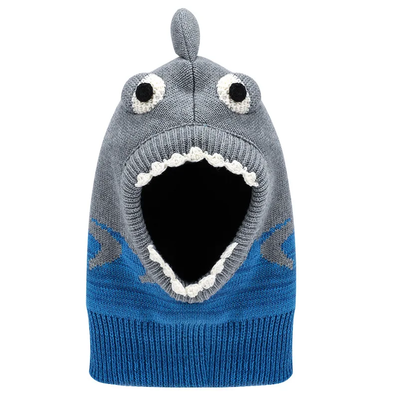 High Quality Baby Hat Winter Cartoon Shark Shape Baby Boys and Girls Cap Knitted Wind-proof Keep Warm