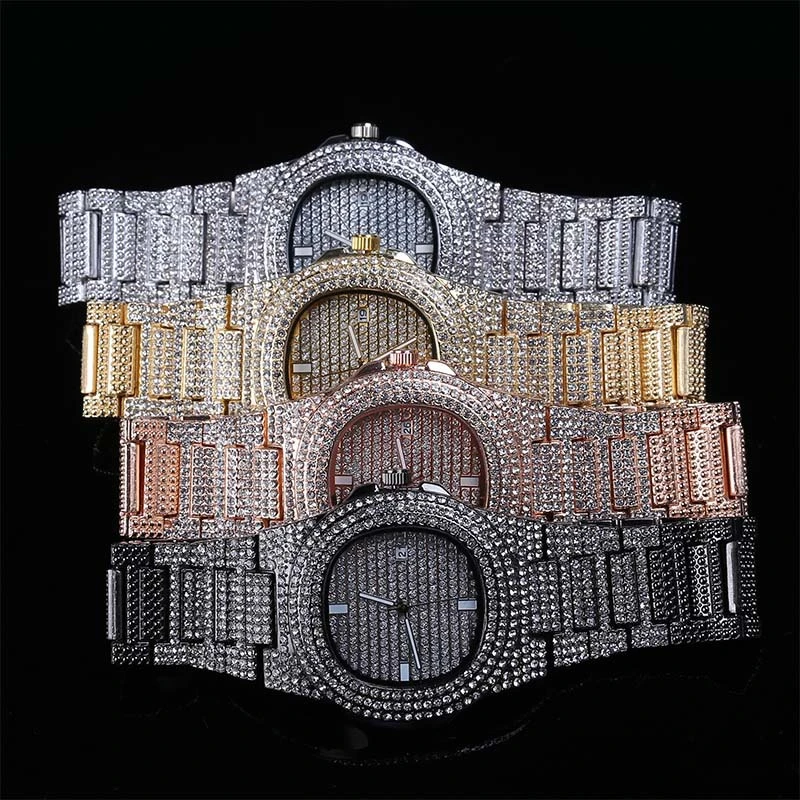 

Fashion Brand Iced Out Diamond Watch Quartz Gold HIP HOP Watches With Micropave CZ Stainless Steel Watch Clock relogio