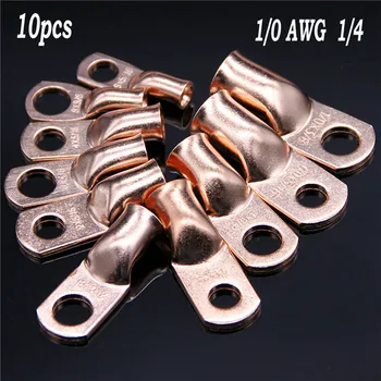

10pcs Wire Ring Terminal Copper Non-insulated Crimp Terminals 1/0 AWG Gauge 1/4 Connectors Car Audio Terminals