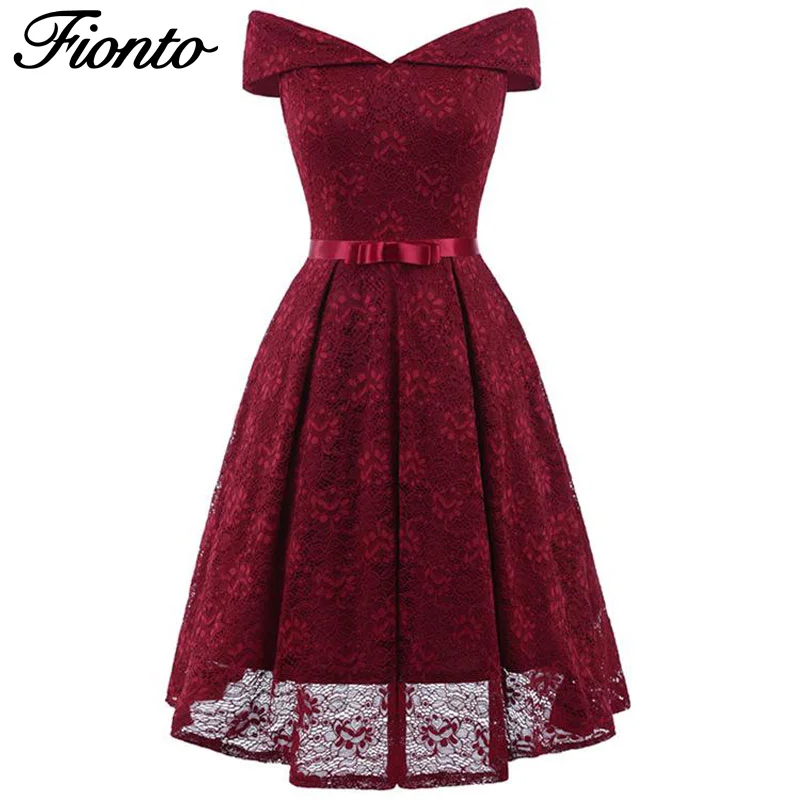 

Fionto Elegant Lace Pure Color Retro V-necked Swallowtail Ladies Party Dress