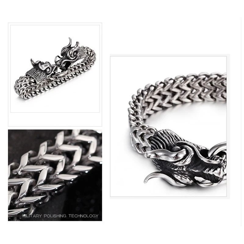 Double Dragon Head Men Bracelet for Men Friendship Mens Bracelets for Men Punk Rock Male Jewelry