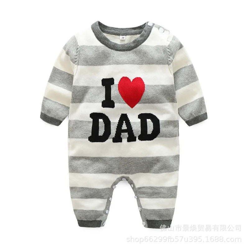 Весна 2018, детская одежда «I Love Dad», детский вязаный комбинезон, комбинезон, длинный хлопковый комбинезон для мальчиков и девочек, одежда для
