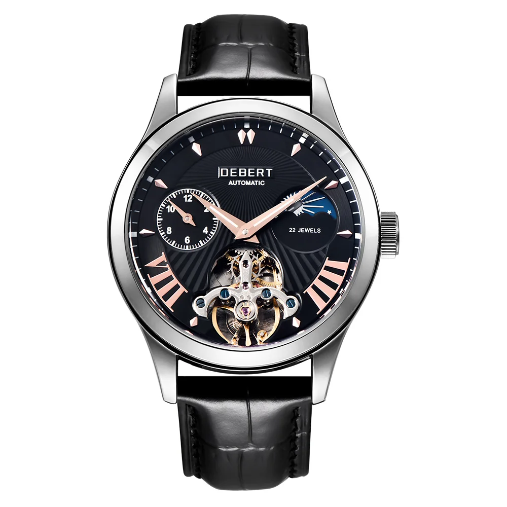 Deber 40 мм часы для мужчин Топ люксовый бренд Мода Спорт Moon Phase часы автоматические механические наручные часы для мужчин кожаный ремешок - Цвет: NO4