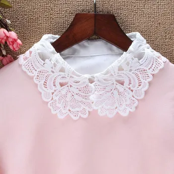 

Hot Sale Fake False Collar Women White Hollowed Neck Embroidery Solid Detachable Collar Lapel Blouse Female Clothes Accessories