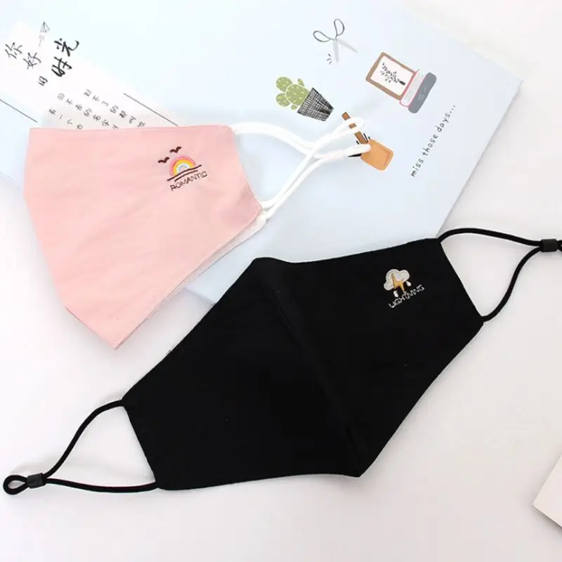 Fresh Style Summer Ice Silk Cool Dust Mouth Mask Weather Rainbow Cloud Embroidered Breathable Adjustable Candy Color Respirator