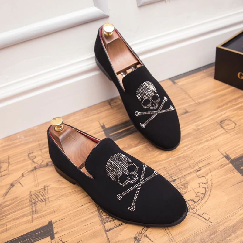 Mocasines de marca de lujo con calavera para hombre, zapatos