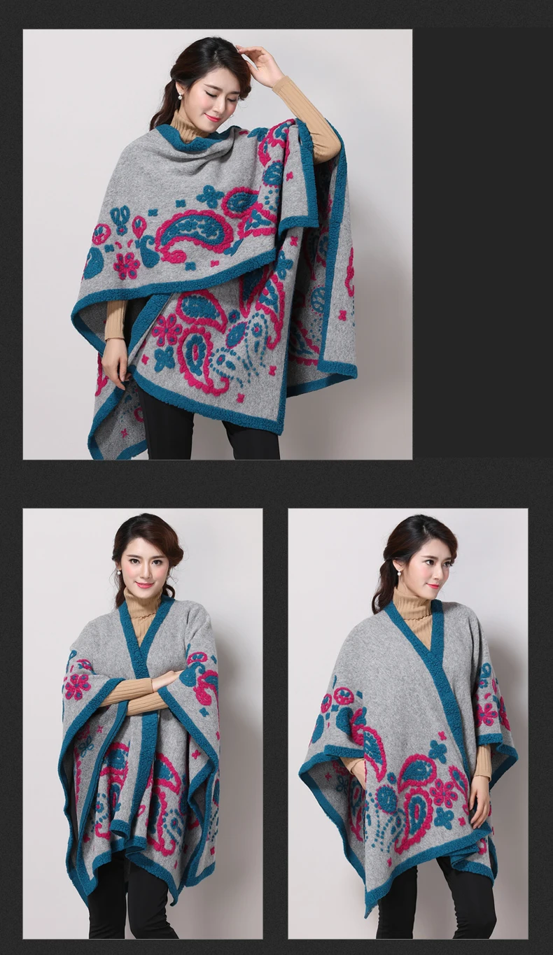 Модное теплое зимнее пончо женский шарф роскошный бренд шерсть оверсайз пашмины шарф обертывание женский кашемировый шарф пашмины шаль