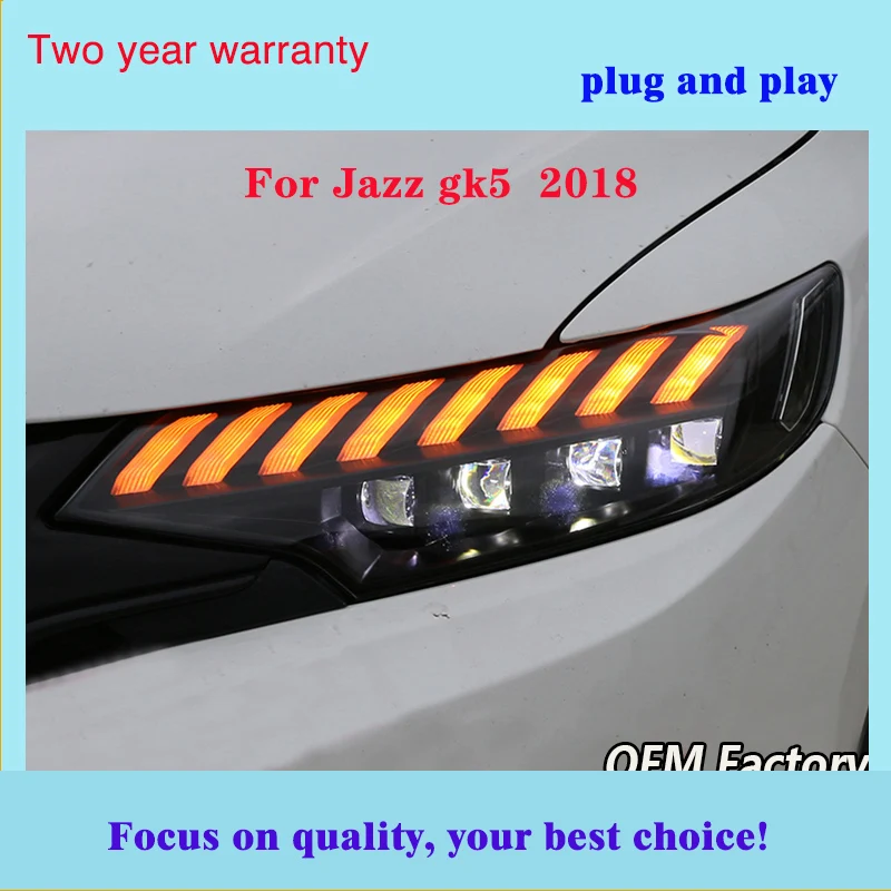 Автомобильный стильный головной светильник для Honda FIT JAZZ GK5 головной светильник s весь светодиодный головной светильник дневной ходовой светильник DRL Bi-светодиодный объектив