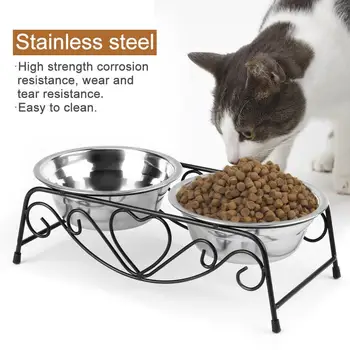 

1Pc Pet Dog Bowl Feeder Double Stainless Steel Bowls Cat Dog Eating Bowl Stander High Quality Pet Food Water Bowl Iron Stand