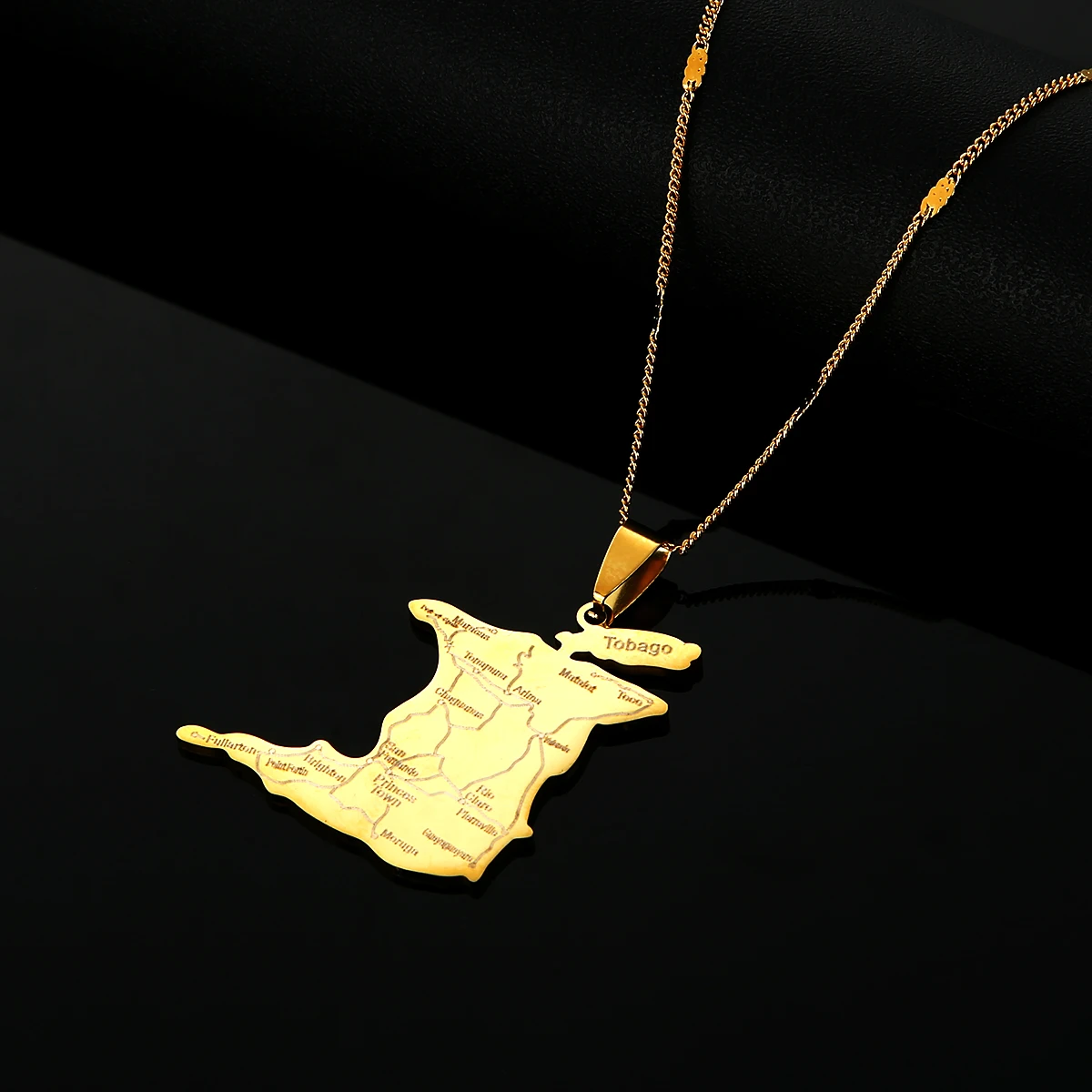 Gold Color Stainless Steel Trinidad And Tobago Map Pendant Necklace For Women Men Girls Silver Neck Chain Jewelry 2