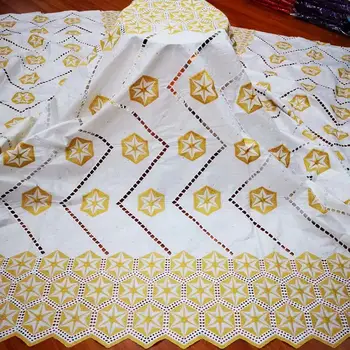 

Beautiful White With Embroidery African Cotton Bazin Lace Fabric For Party Dress YBR5(5Yards/lot)
