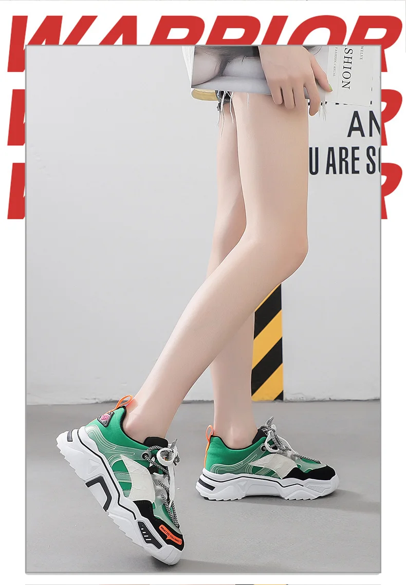 Уличные кроссовки на плоской толстой платформе; Zapatos De Mujer; Модные женские кроссовки; цвет розовый и зеленый; Высококачественная для бега обувь