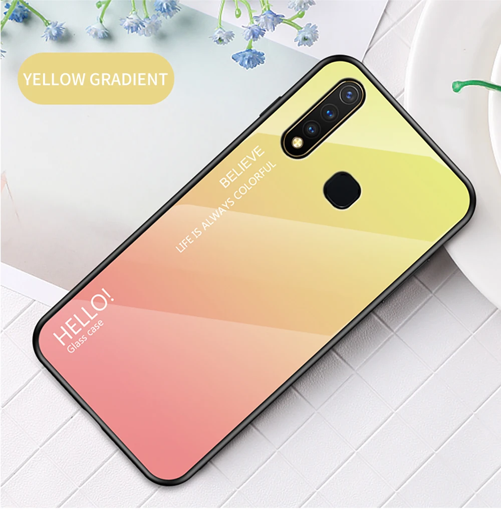Чехол из закаленного стекла с градиентом для Vivo Y19 Y 19, чехол для Vivo U3 Y5s V1934A/T, градиентный цвет, глянцевая стеклянная Защитная крышка