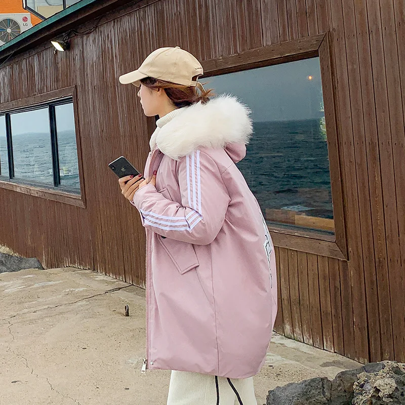 Новинка, женское длинное пальто, Осень-зима, теплое, вельветовое, утолщенное, искусственный мех, пальто, парка, женская, одноцветная, с большим карманом, куртка, верхняя одежда - Цвет: Розовый