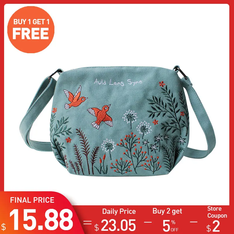  Flower Princess Orignal Design Women's Bag with Embroidery Canvas Girls Shoulder Bags Female Crossb - 32814355815