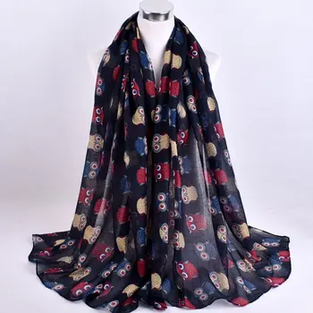 

17style! 2020 NEW Cartoon owl Voile scarf silk square hijab cool shawl ladies foulard femme headband hair bufanda mujer shawl