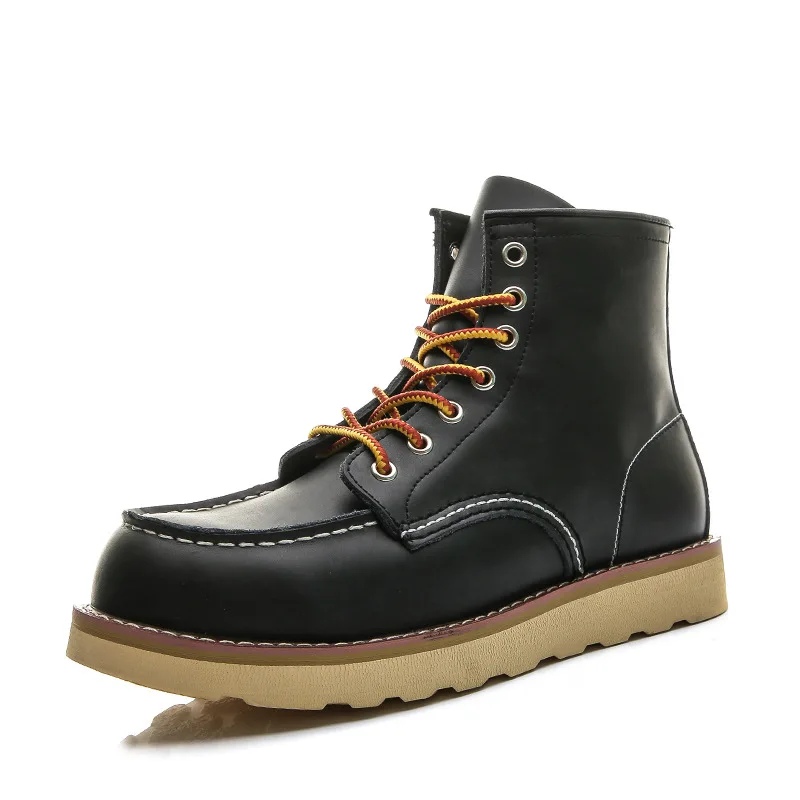 Женские Кожаные Ботинки martin; пустынные армейские ботинки; рабочие ботинки в британском стиле; бархатная обувь на высоком каблуке - Цвет: black