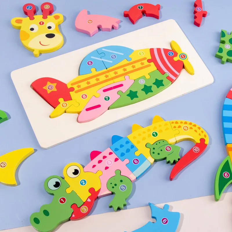 

1Pc Cartoon Animal 3D Wooden Puzzle Jigsaw For Children Montessori Assemble Early Education Puzzle Game Toy Baby Gift Big Size