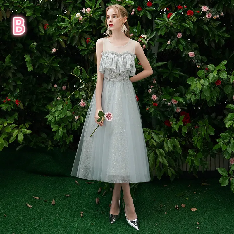 SSYfashion серое длинное свадебное платье кружевной вырез лодочкой до лодыжки сзади женские платья для случаев на заказ плюс размер - Цвет: B2