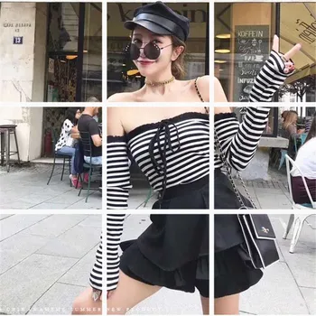 

2020 New Collar Sexy Strapless Slim-Fit Striped Long-Sleeve-Style Men's Sweaters Women's