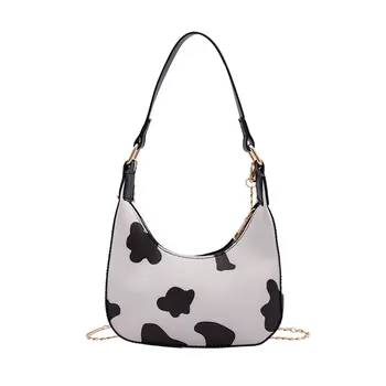 

Milk Pattern Saddle Chain Retro Moon Bag Chain Bag Compact Personality Mini Single Shoulder Armpit Bag