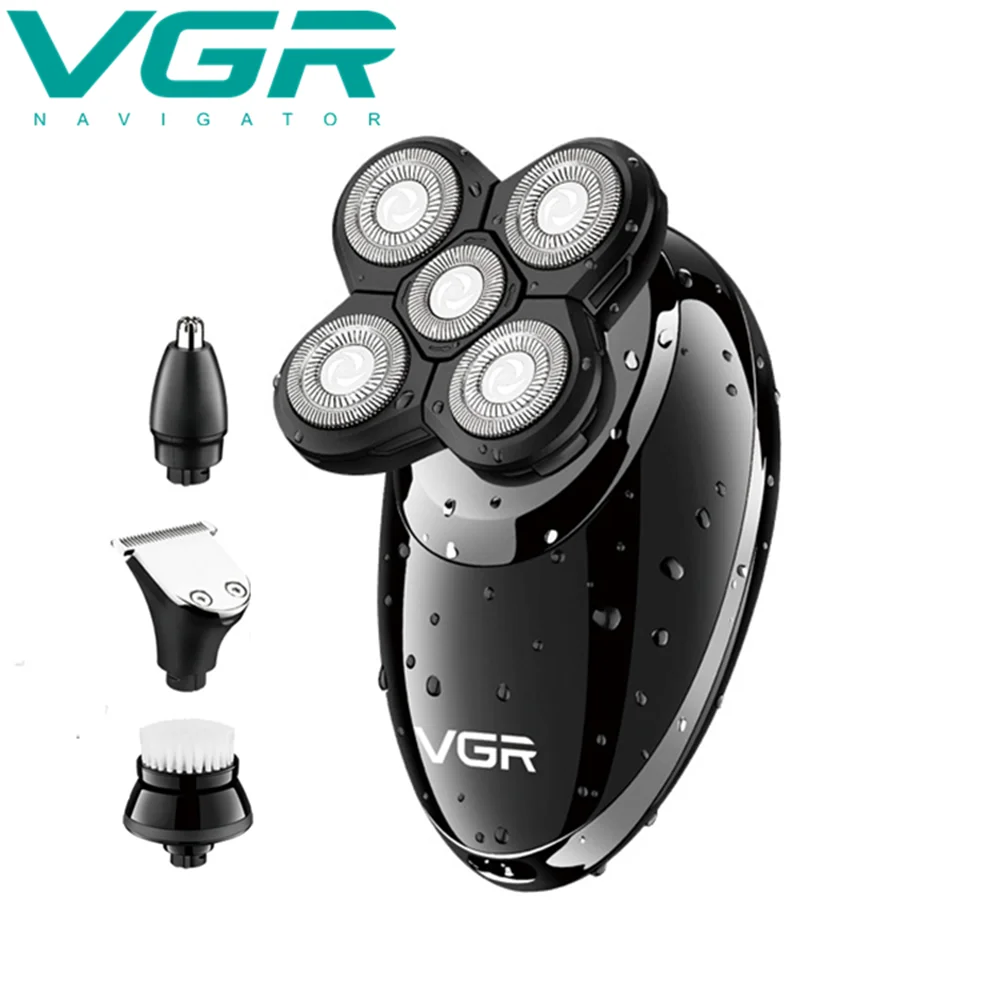 

VGR 4 in1 Smart Electric Shaver Kit USB Rechargeable Waterproof Rotary Wet Dry Beard Shaving Machine Hair Cleaning Shaver Men